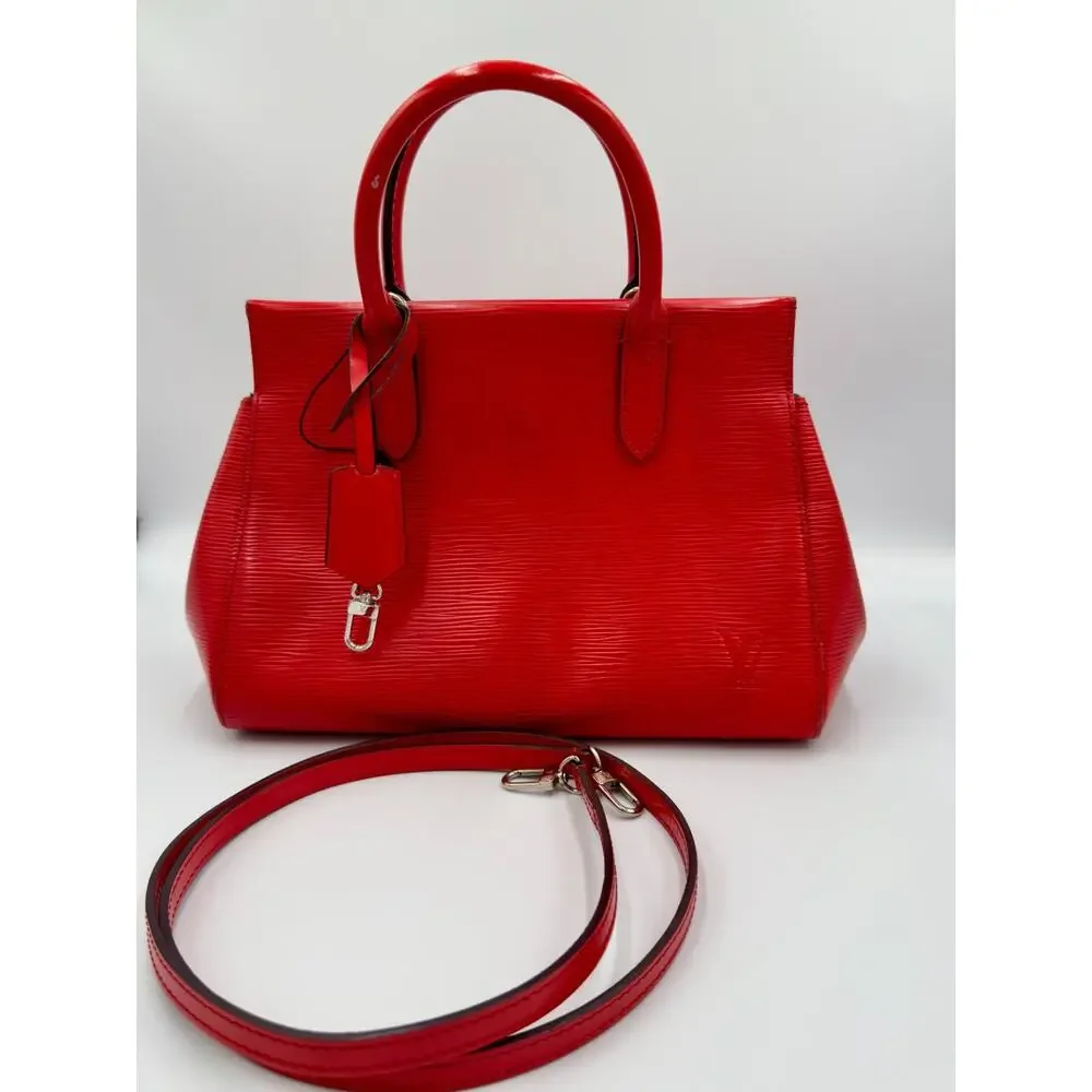 Authentic Louis Vuitton Coquelicot Red Epi Marly BB Handbag Crossbody Bag 2Way